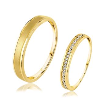 Obrúčky zo žltého 14K zlata - dámska s čírymi zirkónmi, pánska s matným pásikom - Veľkosť: 49 mm