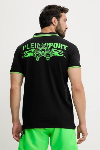 Polo tričko PLEIN SPORT pánske, čierna farba, s potlačou, PS25MPL02