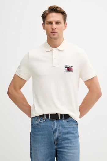 Polo tričko Tommy Hilfiger pánske, béžová farba, s nášivkou, MW0MW39836