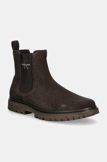 Kožené topánky chelsea Calvin Klein Jeans EVA BOOT MID CHELSEA ICONIC DR pánske, hnedá farba, YM0YM01080