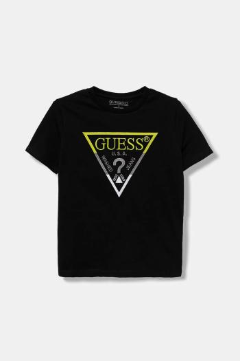 Detské bavlnené tričko Guess čierna farba, s nášivkou, L5YI07 K8HM4