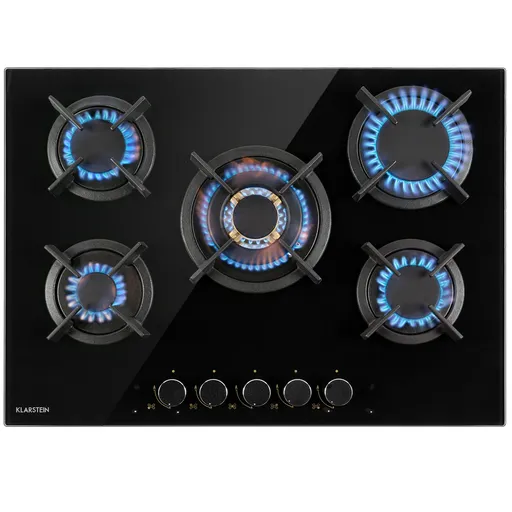 Klarstein Goldflame 5, plynová varná doska, 5 mosadzné horáky, sklokeramika