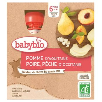 BABYBIO Kapsička Jablko s hruškou a broskyňou 4x90 g
