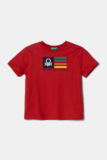 Detské bavlnené tričko United Colors of Benetton červená farba, s potlačou, 3I1XG10HT