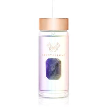 Crystallove Straw Water Bottle sklenená fľaša na vodu s rúrkou Hologram - Amethyst 400 ml