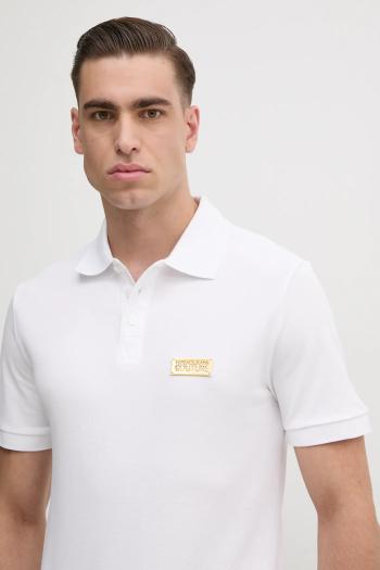 Bavlnené polo tričko Versace Jeans Couture pánske, biela farba, s nášivkou, 78GAGT08 CJ01T