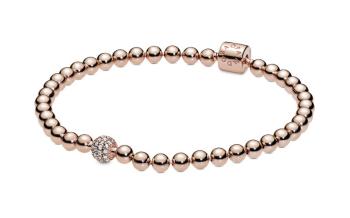 Pandora Pozlátený korálkový náramok Signature Rose 588342CZ 17 cm