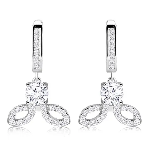 Náušnice zo striebra 925 - okrúhly zirkón čírej farby, ligotavé kontúry zrniek