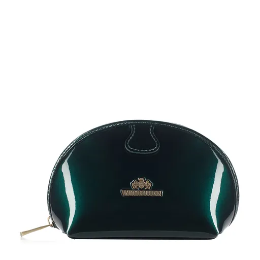 Polkruhová lakovaná kožená kozmetická taštička pre štýlové ženy, 25-3-005-0.