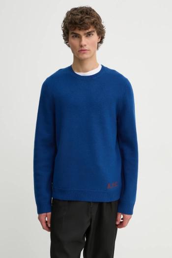 Vlnený sveter A.P.C. pull edward pánsky, tmavomodrá farba, WVBDK.H23059