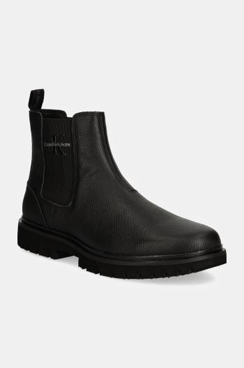 Kožené topánky chelsea Calvin Klein Jeans EVA MID CHELSEA BOOT LTH pánske, čierna farba, YM0YM00750