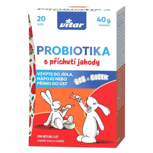 VITAR Probiotiká Bob a Bobek s príchuťou jahody 20 x 2 gramov