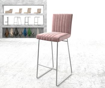 Barová židle Luiga-Flex Velvet Rosé Skid Frame Stainless Steel
