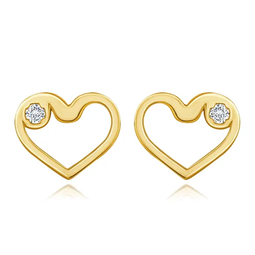 Náušnice v žltom 14K zlate - kontúra srdca s priehľadným zirkónom, puzety