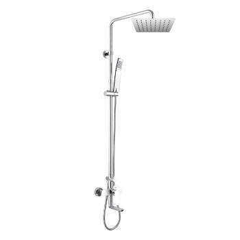 MEREO - Nástenná vaňová batéria Viana so sprch.  tyčou, hadicou, ručnou a tanierovou  sprchou slim 200x200mm CBE60101SD