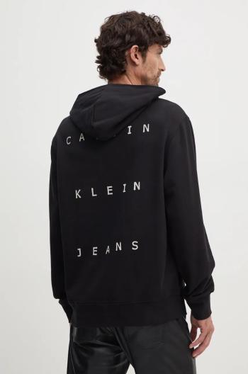 Bavlnená mikina Calvin Klein Jeans pánska, čierna farba, s kapucňou, s potlačou, J30J327318