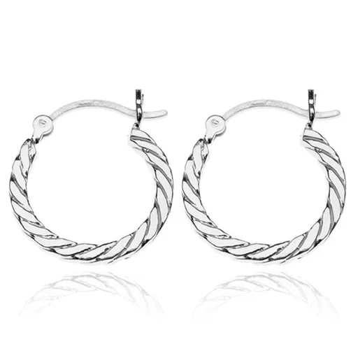 Strieborné náušnice 925 - hranatá línia točeného lana, 18 mm