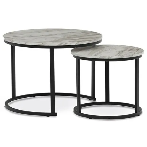 Sada konferenčných stolíkov, biely mramor, 2 ks