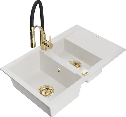 MEXEN/S MEXEN/S - Gaspar granitový drez 1.5 s odkvapkávačom vrátane batérie Aster, biela 6507-20-73450-57-G