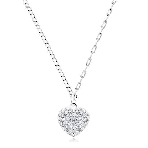 Strieborný 925 náhrdelník - vypuklé zirkónové srdce, dva typy retiazok