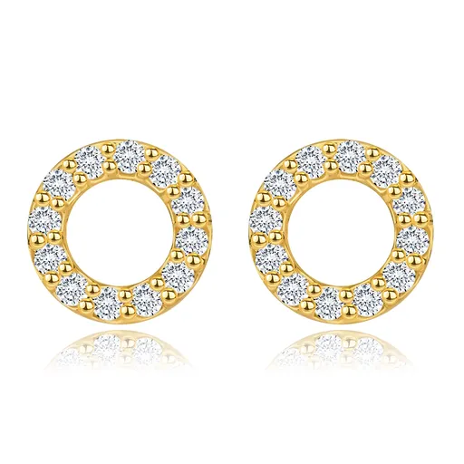 Náušnice zo žltého 14K zlata - krúžok, dvanásť čírych diamantov na každej náušnici