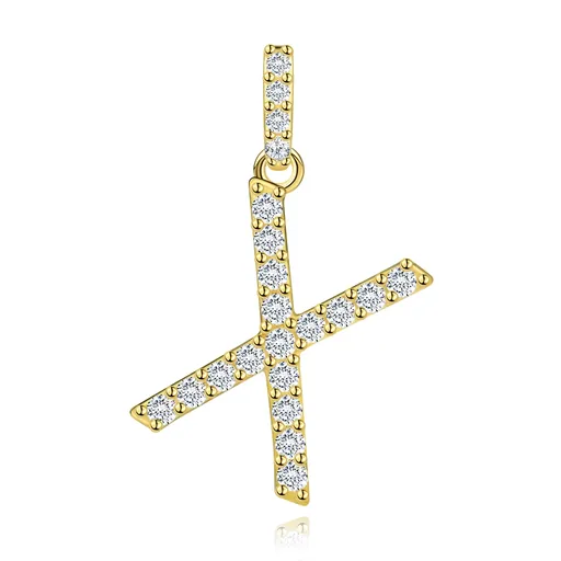 Prívesok z 9K žltého zlata s písmenom X a čírymi zirkónmi