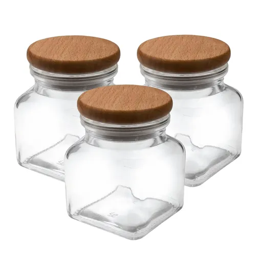 Orion Dóza sklo s dreveným vrchnákom, sada 3ks