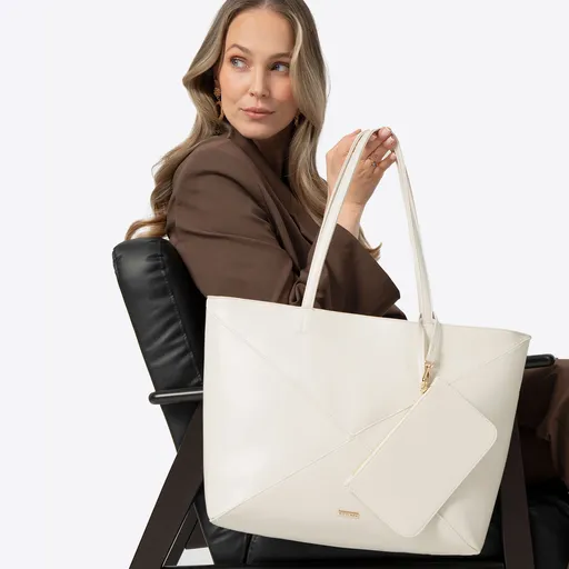 Shopperka z imitácie kože s prešívaním zlomená biela