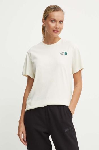 Bavlnené tričko The North Face S/S Relaxed Redbox Tee dámske, béžová farba, NF0A87NK9IZ1