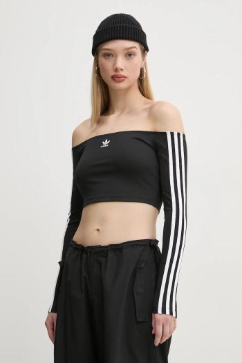 Tričko s dlhým rukávom adidas Originals Off Shoulder dámske, čierna farba, španielsky výstrih, JD0274