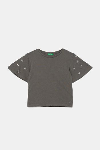 Detské bavlnené tričko United Colors of Benetton šedá farba, 3MI5C10O1