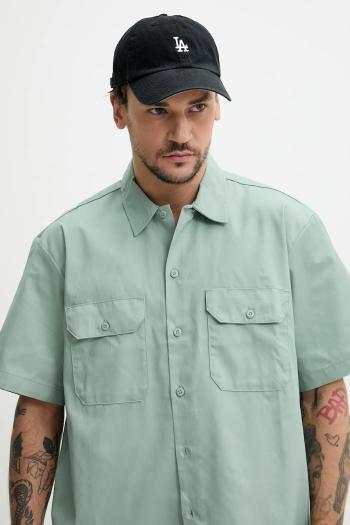Košeľa Dickies pánska, zelená farba, regular, s klasickým golierom