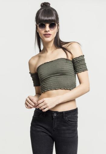 Urban Classics Ladies Cropped Cold Shoulder Smoke Top olive - XL