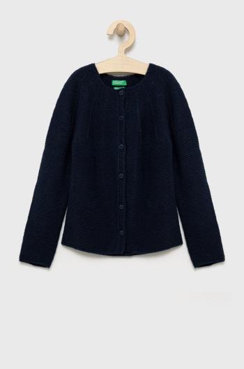 Detský sveter s prímesou vlny United Colors of Benetton tmavomodrá farba, tenký