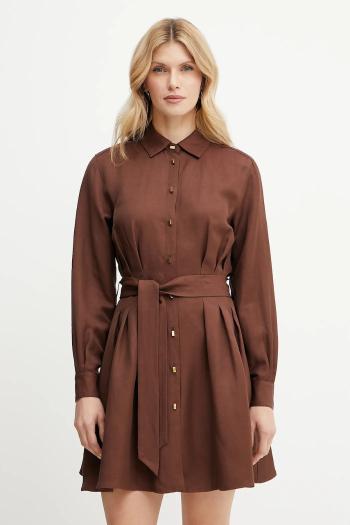 Šaty s prímesou ľanu Marciano Guess GRETA hnedá farba, mini, áčkový strih, 5GGK36 7316A