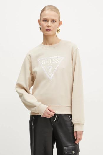 Mikina Guess dámska, béžová farba, s nášivkou, W5RQ09 K8802