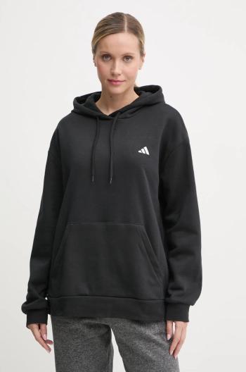 Mikina adidas Essentials dámska, čierna farba, s kapucňou, jednofarebná, IW0220