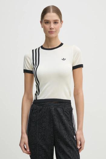 Tričko adidas Originals KNITTED 3S TEE dámske, béžová farba, tenký, JJ0961