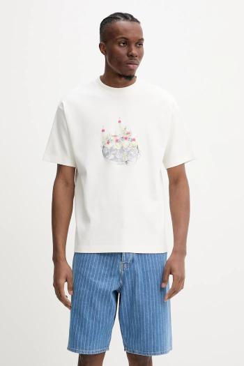 Bavlnené tričko Drôle de Monsieur Le T-Shirt Cocktails pánske, béžová farba, s potlačou, G-TS237-CO002-OW