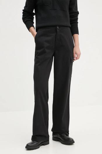 Nohavice Calvin Klein Jeans dámske, čierna farba, strih cargo, vysoký pás, J20J224965