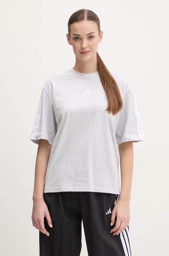 Bavlnené tričko adidas Essentials dámske, šedá farba, JE1217