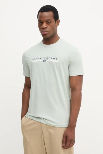 Bavlnené tričko Armani Exchange pánske, zelená farba, s potlačou, XM001074 AF10356