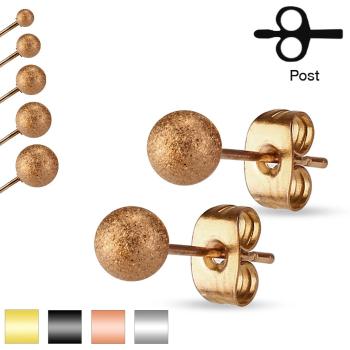 Náušnice z ocele 316L, ligotavé pieskované guličky, 3 mm - Farba: Zlatá