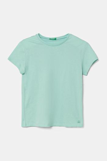 Detské bavlnené tričko United Colors of Benetton tyrkysová farba, 3I1XC109V