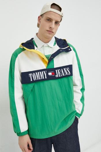 Bunda Tommy Jeans pánska, zelená farba, prechodná, oversize