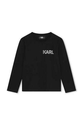 Detská bavlnená košeľa s dlhým rukávom Karl Lagerfeld čierna farba, s potlačou, Z30243