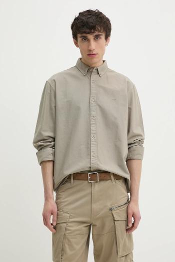 Bavlnená košeľa Levi's pánska, béžová farba, voľný strih, s golierom button-down