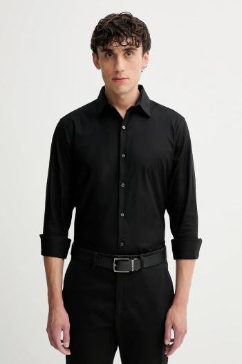 Košeľa Calvin Klein čierna farba, slim, s klasickým golierom, LV019EU053