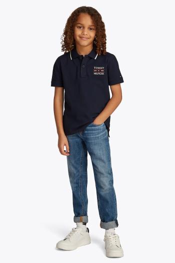 Detská bavlnená polokošeľa Tommy Hilfiger tmavomodrá farba, s nášivkou, KB0KB09524