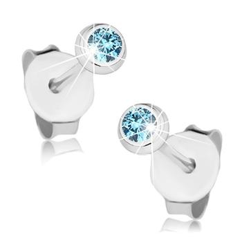 Strieborné náušnice 925, drobný svetlomodrý Swarovski krištálik v objímke